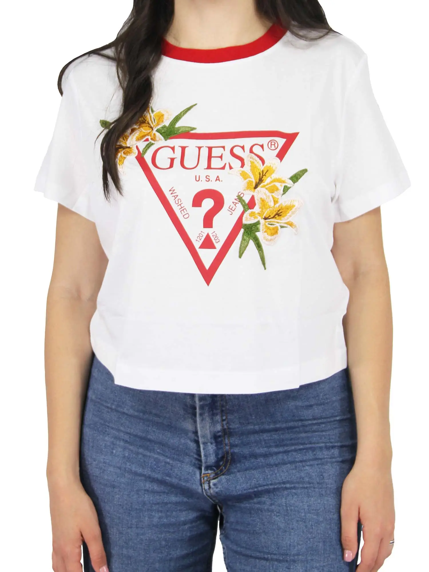 T-SHIRT DONNA - GUESS ATHLEISURE - V4GI02 K46D1 - BIANCO/ROSSO, M